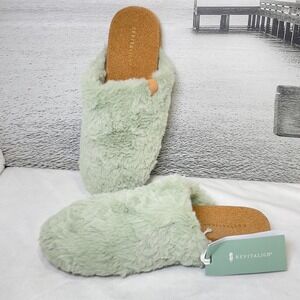 REVITALIGN Sage Green Fuzzy Slippers 12M New